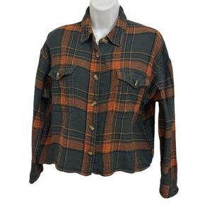 American Eagle Outfitters Plaid Cropped Shirt Jacket Orange Green Size M